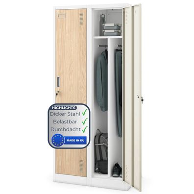 Umkleideschrank Spind KACPER 180x80x50cm Wei?-Sonoma Eiche 2 Abteile Etikettenhalter