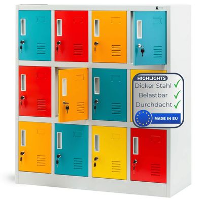 Schlie?fachschrank Spind f?r Kindergarten OLA 120x109x45cm Mehrfarbig 12 F?cher