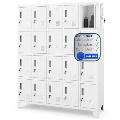 Schlie?fachschrank Spind ROBERT 172x136x45cm Wei? 20 F?cher Etikettenhalter
