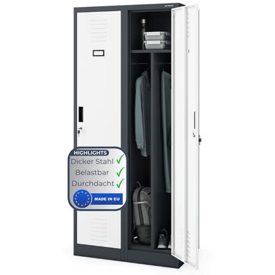 Umkleideschrank Spind KACPER 180x80x50cm Anthrazit-Wei? 2 Abteile Etikettenhalter