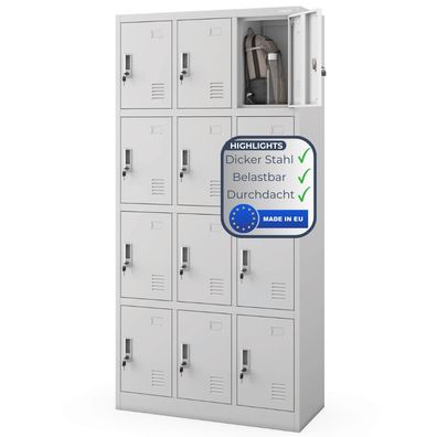 Schlie?fachschrank Spind MARCIN 185x90x40cm Grau 12 F?cher Etikettenhalter