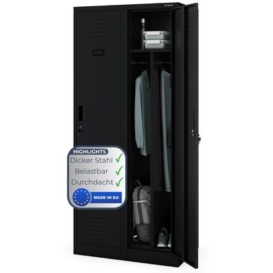 Umkleideschrank Spind KACPER 180x80x50cm Schwarz 2 Abteile Etikettenhalter