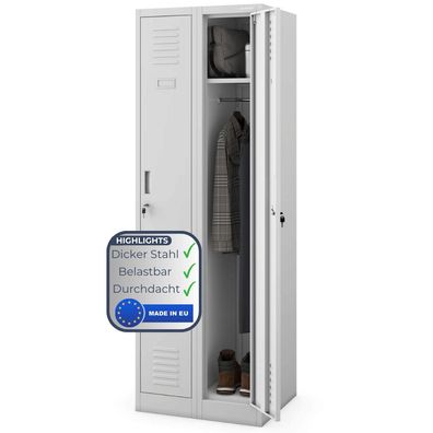 Umkleideschrank Spind KACPER 180x60x50cm Grau 2 Abteile Etikettenhalter