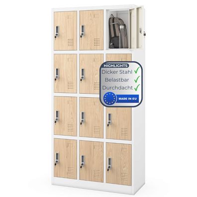 Schlie?fachschrank Spind MARCIN 185x90x40 Wei?-Sonoma Eiche 12 F?cher Etikettenhalter