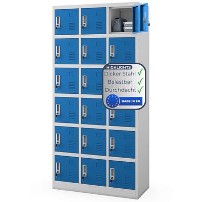 Schlie?fachschrank Spind KAROL 185x90x40cm Grau-Blau 18 F?cher Etikettenhalter