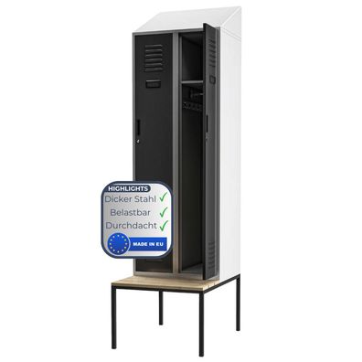 Umkleideschrank Spind mit Sitzbank KACPER 229,5x60x85cm Grau-Anthrazit 2 Abteile
