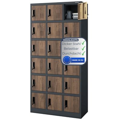 Schlie?fachschrank Spind KAROL 185x90x40cm Anthrazit-Nussbaum 18 F?cher