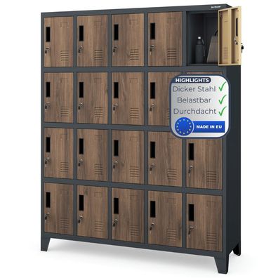Schlie?fachschrank Spind ROBERT 172x136x45cm Anthrazit-Nussbaum 20 F?cher