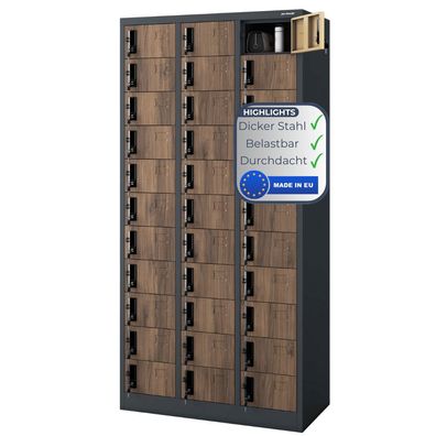 Schlie?fachschrank Spind OLIVER 185x90x45cm Anthrazit-Nussbaum 33 F?cher