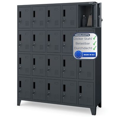 Schlie?fachschrank Spind ROBERT 172x136x45cm Anthrazit 20 F?cher Etikettenhalter