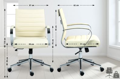 B?rostuhl Ergonomisch EVOK Creme Schreibtischstuhl Echtleder H?henverstellbarer
