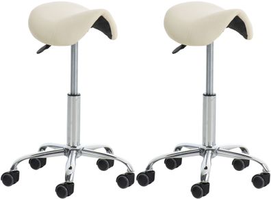 2er Sattelhocker mit Rollen VOULI Creme H?henverstellbar Drehbar Kunstleder