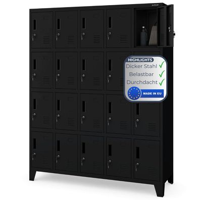 Schlie?fachschrank Spind ROBERT 172x136x45cm Schwarz 20 F?cher Etikettenhalter