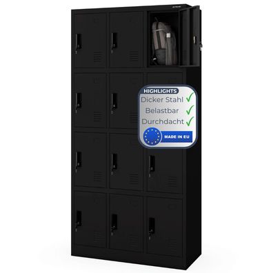 Schlie?fachschrank Spind MARCIN 185x90x40cm Schwarz 12 F?cher Etikettenhalter
