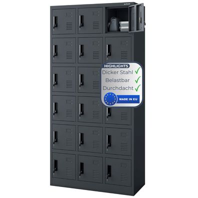Schlie?fachschrank Spind KAROL 185x90x40cm Anthrazit 18 F?cher Etikettenhalter