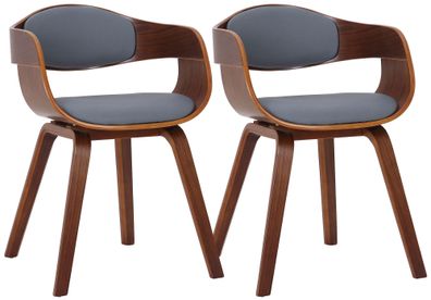 2er Set St?hle LONDON Kunstleder 73x49x46cm Walnuss/Grau Kunstleder Holz Gestell