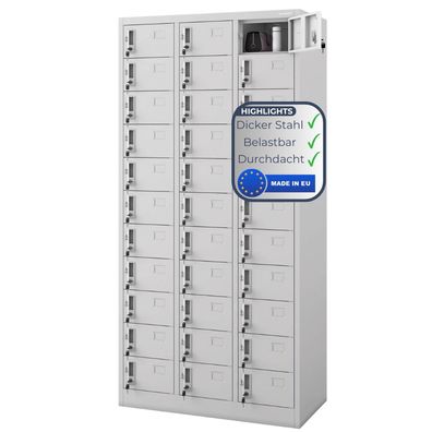 Schlie?fachschrank Spind OLIVER 185x90x45cm Grau 33 F?cher Etikettenhalter