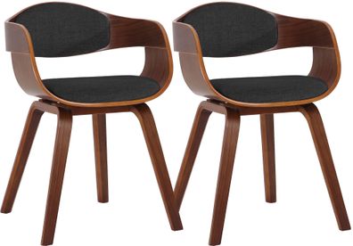 2er Set St?hle LONDON Stoff 73x49x46cm Walnuss/Dunkelgrau Stoff Holz Gestell