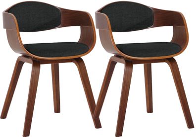 2er Set St?hle LONDON Stoff 73x49x46cm Walnuss/Schwarz Stoff Holz Gestell