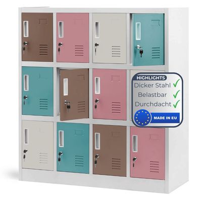 Schlie?fachschrank Spind f?r Kindergarten OLA 120x109x45cm Pastellfarben 12 F?cher