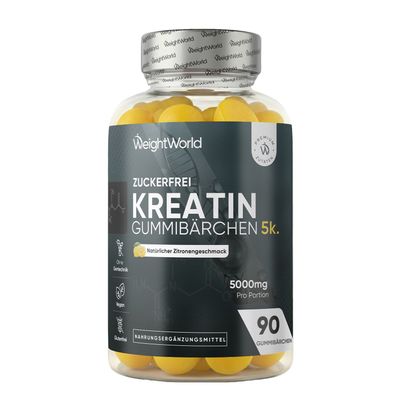 Creatin Monohydrat Gummibärchen - 5000 mg Kreatine pro Portion - 90 Gummibärchen Ohne
