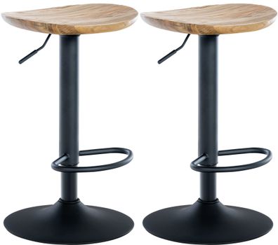 Barhocker 2er Set h?henverstellbar Natur SABU Holz 56-80x41x38,5cm Barhocker ohne