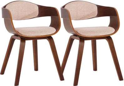 2er Set St?hle LONDON Stoff 73x49x46cm Walnuss/Creme Stoff Holz Gestell