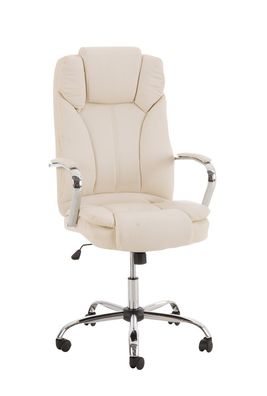 B?rostuhl JUBEL 115x62x70 Creme Kunstleder Metall in Chromoptik Gestell ergonomische