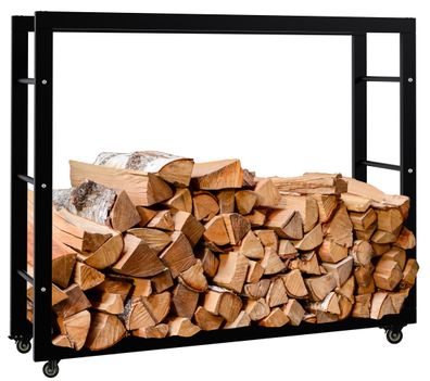 Kaminholzregal innen Metall SATLO Schwarz 25x100x80cm mit Rollen Brennholzregal innen