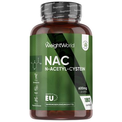 NAC - N-Acetyl L-Cystein - 180 Kapseln - 600mg je Kapsel - Alternative zu Pulver