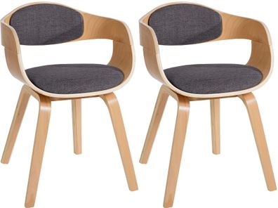 2er Set St?hle LONDON Stoff 73x49x46cm Natur/Hellgrau Stoff Holz Gestell