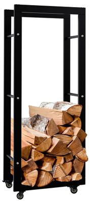 Kaminholzregal innen Metall SATLO Schwarz 25x40x100cm mit Rollen Brennholzregal innen
