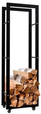 Kaminholzregal innen Metall SATLO Schwarz 25x40x125cm mit Rollen Brennholzregal innen