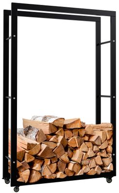 Kaminholzregal innen Metall SATLO Schwarz 25x80x125cm mit Rollen Brennholzregal innen
