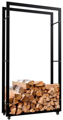 Kaminholzregal innen Metall SATLO Schwarz 25x80x150cm mit Rollen Brennholzregal innen