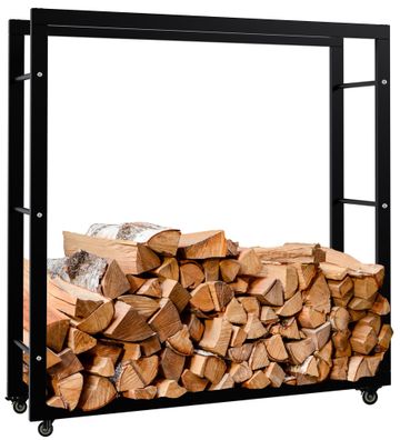 Kaminholzregal innen Metall SATLO Schwarz 25x100x100cm mit Rollen Brennholzregal