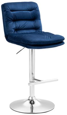 Barhocker TURIN Blau Samt Chrom Barhocker mit Lehne Barstuhl Tresenhocker Tresenstuhl
