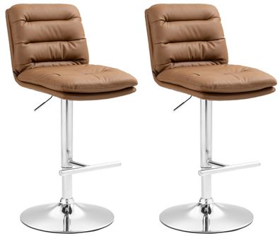 Barhocker 2er Set TURIN Hellbraun Kunstleder Chrom Barhocker mit Lehne Barstuhl