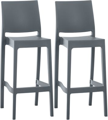 Barhocker 2er Set MIAMI Dunkelgrau Kunststoff Barhocker mit Lehne Barstuhl
