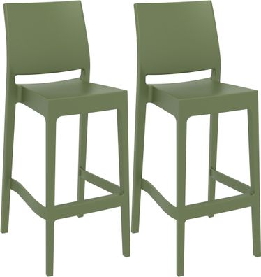Barhocker 2er Set MIAMI Oliv Kunststoff Barhocker mit Lehne Barstuhl Tresenhocker