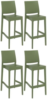 Barhocker 2er Set MIAMI Oliv Kunststoff Barhocker mit Lehne Barstuhl Tresenhocker