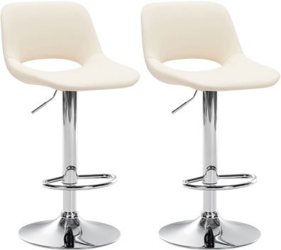 Barhocker 2er Set JAKSON Creme Kunstleder Chrom Barhocker mit Lehne Barstuhl