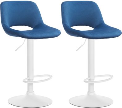 Barhocker 2er Set JAKSON Blau Samt Wei? Barhocker mit Lehne Barstuhl Tresenhocker