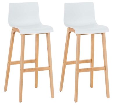 Barhocker 2er Set DELHI Wei? Holz Barhocker mit Lehne Barstuhl Tresenhocker