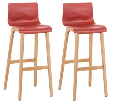 Barhocker 2er Set DELHI Rot Holz Barhocker mit Lehne Barstuhl Tresenhocker