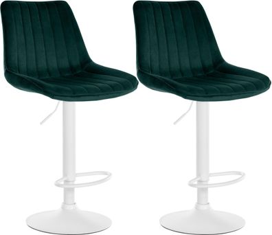 Barhocker 2er Set RIO Gr?n Samt Wei? Barhocker mit Lehne Barstuhl Tresenhocker