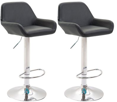 Barhocker 2er Set DUBLIN Schwarz Kunstleder Chrom Barhocker mit Lehne Barstuhl