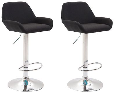 Barhocker 2er Set DUBLIN Schwarz Stoff Chrom Barhocker mit Lehne Barstuhl