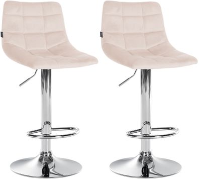 Barhocker 2er Set DUBAI Beige Samt Chrom Barhocker mit Lehne Barstuhl Tresenhocker