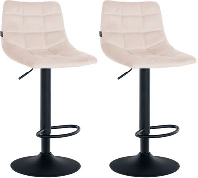 Barhocker 2er Set DUBAI Beige Samt Schwarz Barhocker mit Lehne Barstuhl Tresenhocker
